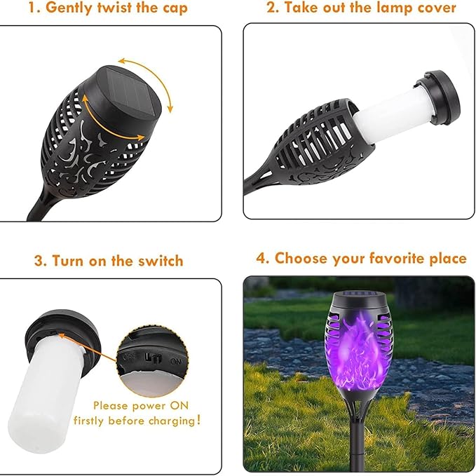 12-Pack Solar Lights Outdoor Waterproof,Halloween Decorations Solar Tiki Torches with Flickering Flame (Upgraded Super Bright),Halloween Solar Lights for Outside Patio Yard Porch Garden Decor (Purple)