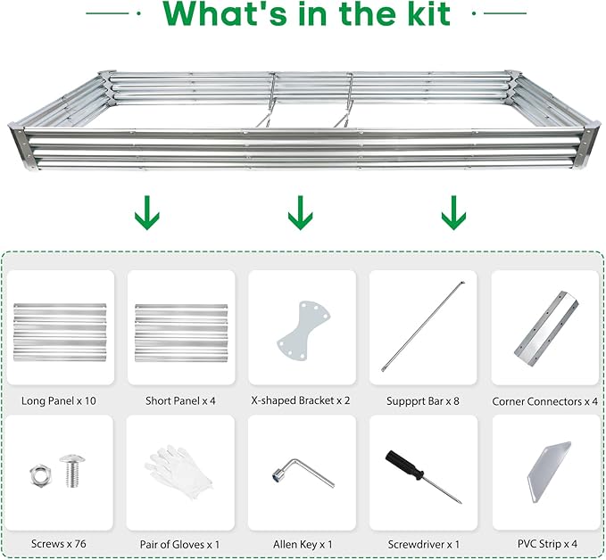 JERIA 12×4×1ft Raised Garden Bed with Support Rods,Galvanized Raised Garden Bed Kit Outdoor Metal Gardening Planter Box for Vegetable, Fruits, Flower