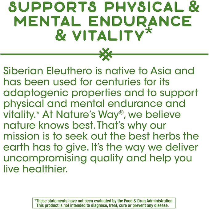 Nature's Way Premium Herbal Siberian Eleuthero 1,125mg per 100 Capsules