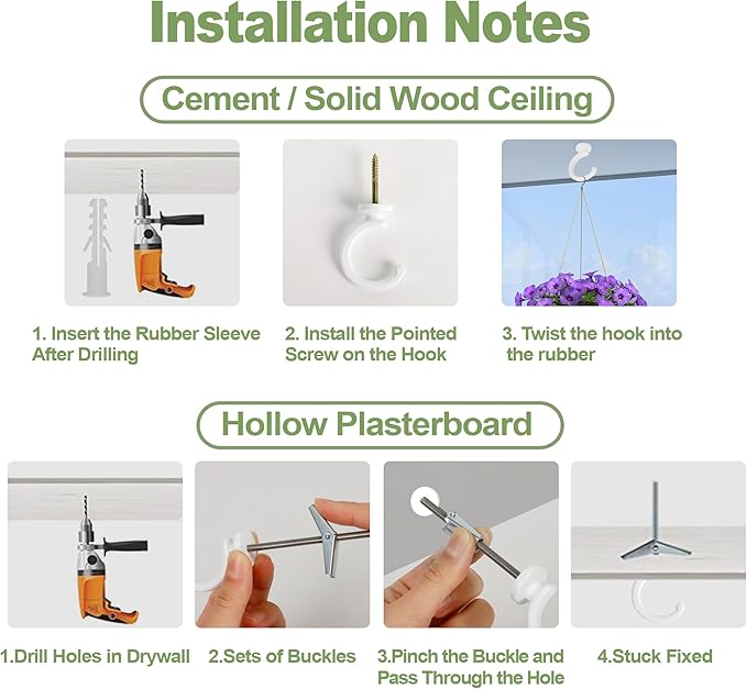 4pcs Ceiling Hooks for Hanging Plants, Lights - Metal Small Heavy Duty Indoor/Outdoor Wall Plant Hanger Swag Hooks