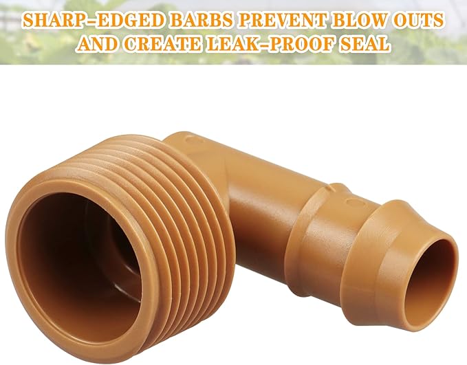 1/2 Inch Threaded Drip Irrigation Male Adapter:Drip Irrigation Universal PVC Adapter 3/4" Male Pipe Thread (MPT) x 1/2" Barb Elbow Swing Pipe Irrigation Fittings (10 Pack))