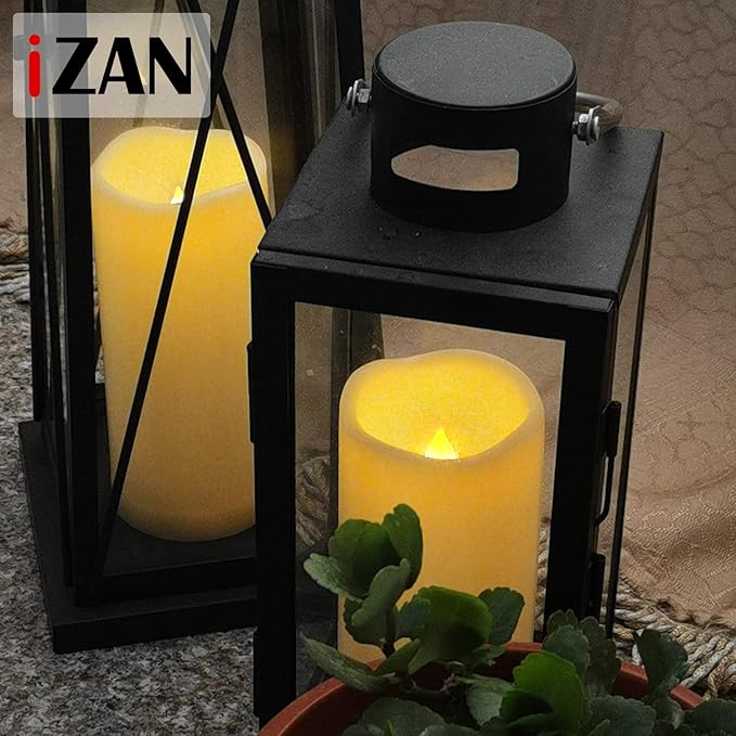 iZAN 1 PCS Outdoor Flameless LED Pillar Candle with Remote & Timer - Long Lasting Waterproof Flickering Battery Operated Electric Candle for Christmas Lantern Party Wedding Decoration 3"x7"