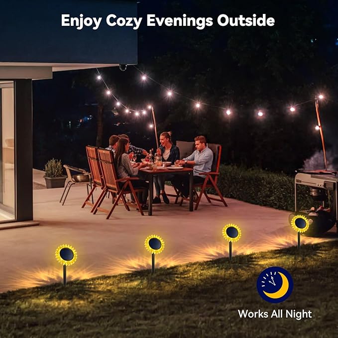 Outdoor Solar Lights, 6 Pack Led Solar Sunflower Lights, Stake/Wall 2-in-1 Waterproof Solar Garden Lights for Yard, Landscape, Fence, Patio, Driveway, Pathway, Backyard Decoration (Warm White)