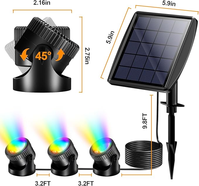 POPOSOAP Solar Pond Lights, RGB LED Pond Lights Waterproof IP68, 2200mAh Battery Underwater Solar Light with Two Modes Options for Pond Fountain Pool Garden Decoration(3 Headlamp)