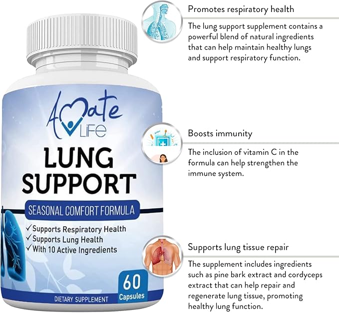 Lung Support Dietary Supplements Herbal Breathing 10 Active 60 Capsules