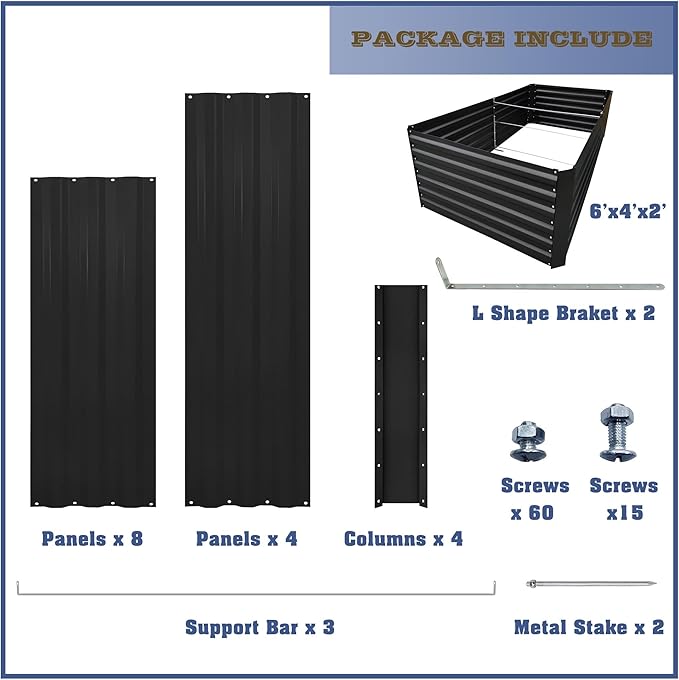 6x4x2FT Metal Raised Garden Bed Kit, Galvanized Outdoor Garden Bed Planter Box for Vegetables, Flowers, Herbs, Succulents and More, Black