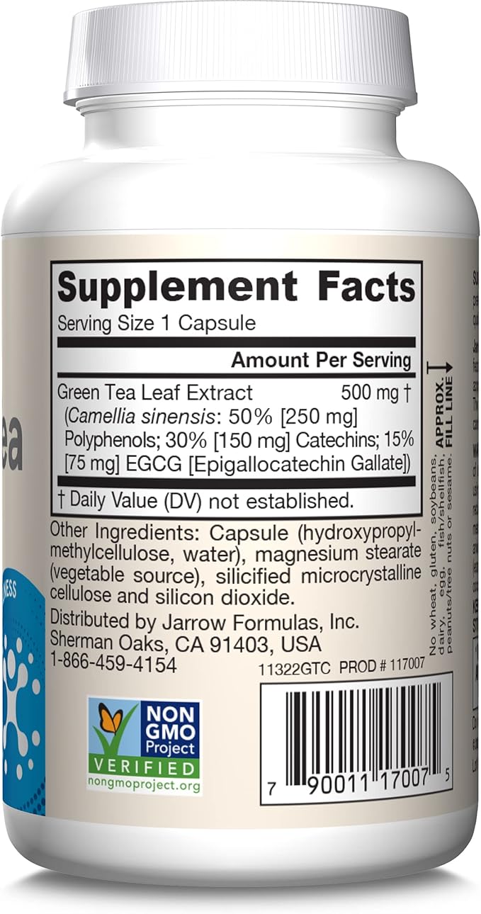 Jarrow Formulas Green Tea Herbal Antioxidant 500 mg, 100 Capsules, 100 Day