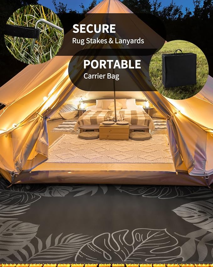 COCOER Tropical Outdoor Rug 8x10 LED Reversible-Waterproof Patio Rug-Quick Dry Outdoor Carpet-Outdoor Area Rugs Indoor Outdoor Rugs-Outside Rug Patio Decor for Porch Deck Balcony Backyard