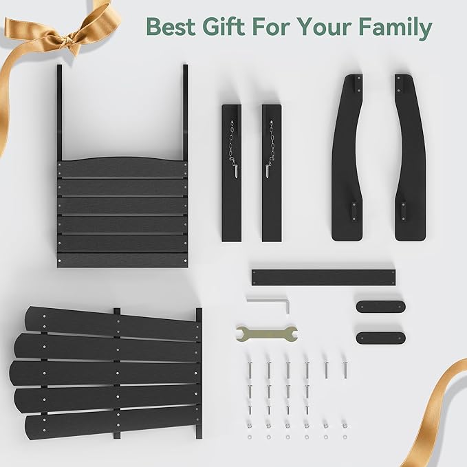 Folding HDPE Adirondack Chair Set of 2, Weather-Resistant Patio Chair with Wide Armrests & High Backrest, Fire Pit Chair for Garden, Backyard, Porch - Black