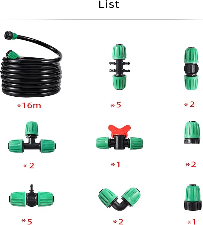 1/2” PVC Garden Irrigation Tubing Hose 52FT(16M),(OD:16mm,ID:12mm) with Lock Connector for Drip Irrigation System