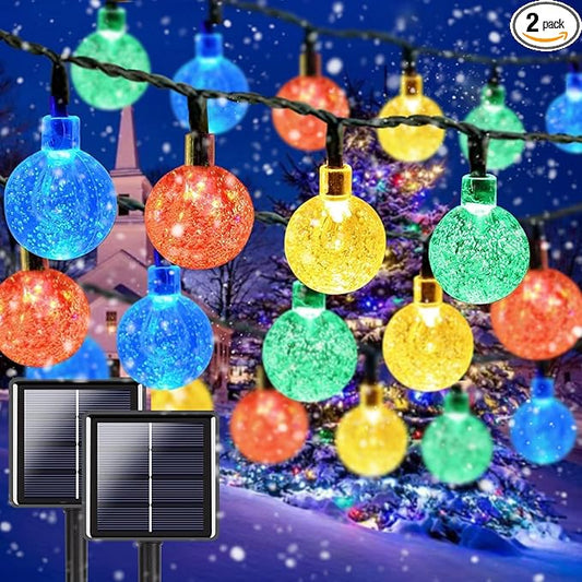 Multicolor 2-Pack 100 LED 64FT Crystal Globe Solar String Lights Outdoor, Waterproof Pastel Easter Lights with 8 Lighting Modes, Solar Powered Tree Light for Easter Xmas Decorations Tree Garden Patio