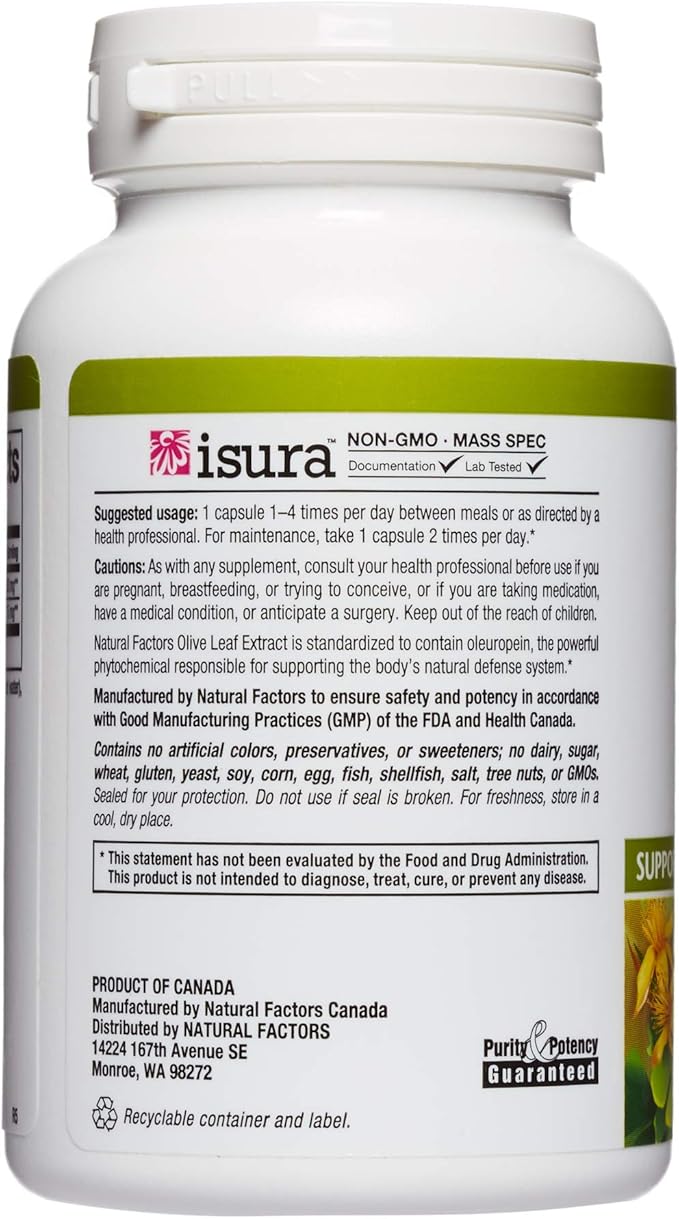 HerbalFactors by Natural Factors, Olive Leaf 500 mg, 90 Capsules