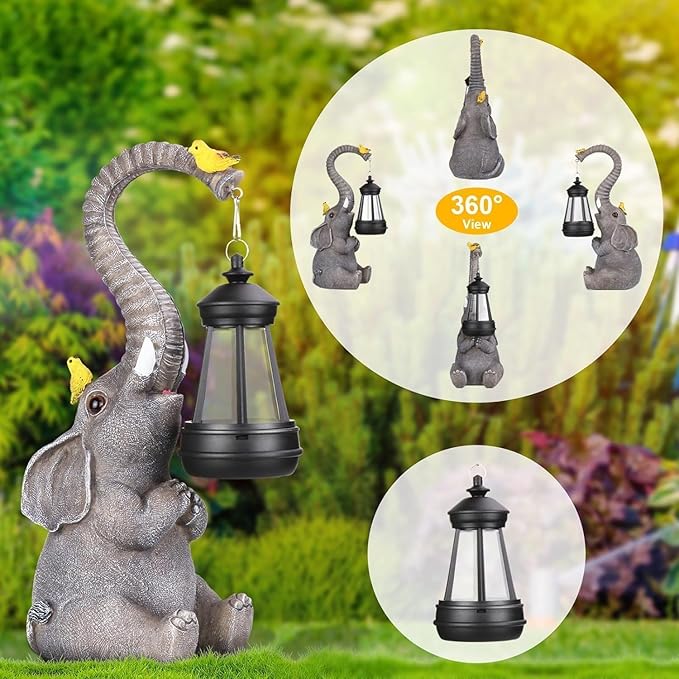 Solar Elephant Outdoor Decor Statues Lights, House Warming Gifts for New Home, Outdoor Decor for Yard Art Porch Lawn Balcony, Unique Christmas Birthday Gifts for Mom Grandma Women Wife