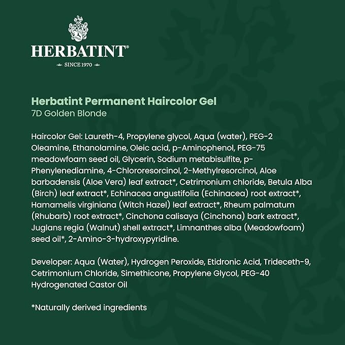 Herbatint Permanent Haircolor Gel, 7D Golden 100% Grey 4.56 oz