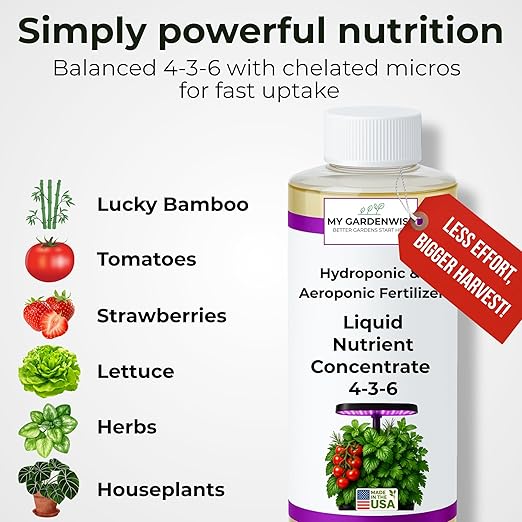 Liquid Plant Food โ Hydroponics Nutrients for Indoor House Plants, Tomato, Strawberry, Lucky Bamboo, Lettuce, Vegetable Garden & Herbs โ Aero Nutrients Liquid Fertilizer for All Growing Systems (8 oz)