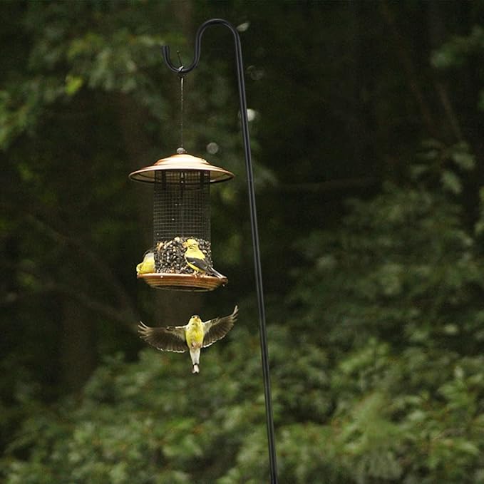 Bird Feeder Pole, 94 Inch & 5/8 Inch Diameter Stainless Steel Heavy Duty Shepherds Hooks for Outdoor to Hang Outdoor Lights with 5 Prongs Base, Rustproof for Garden Decor or Wedding Decors(Black)