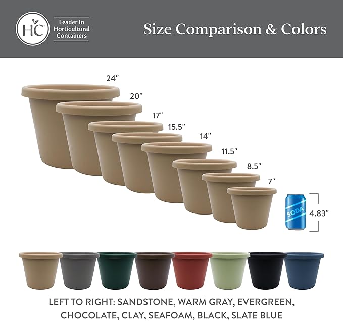 The HC Companies 8.5 inch Round Classic Planter - Plastic Plant Pot for Indoor Outdoor Plants Flowers Herbs, Sandstone (4 Pack)