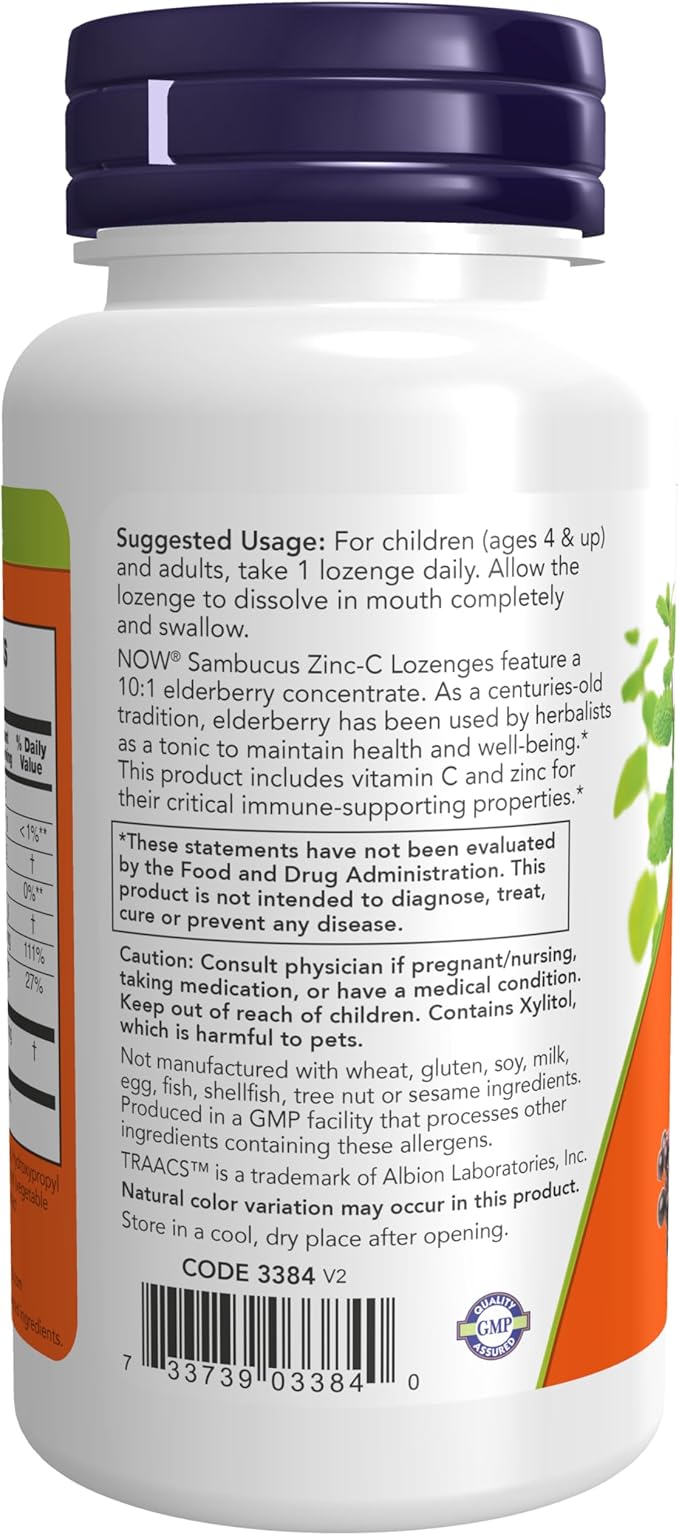 NOW Supplements, Sambucus Zinc-C with Elderberry 60 Lozenges 2)