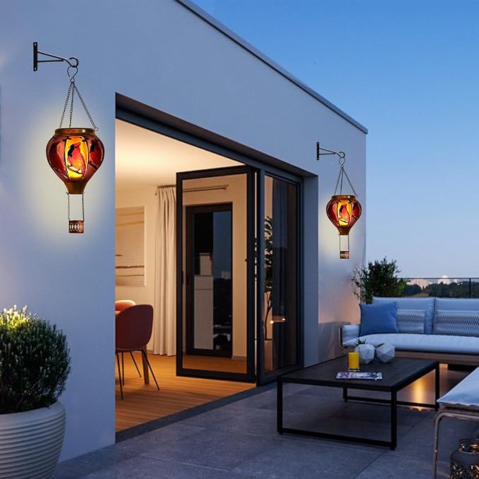 18inch Hot Air Balloon Solar Lantern with Flickering Flame Hanging Solar Outdoor Lantern Lights Waterproof Lanterns for Garden Patio Yard Party Decoration Cardinal