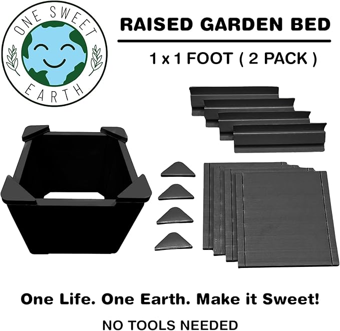 Raised Garden Bed - 1x1 ft Planter Box - Black HDPE - No Tools Needed - DIY Kit for Urban Gardening, Flowers, Herbs & Vegetables - Made in The USA - 2 Pack