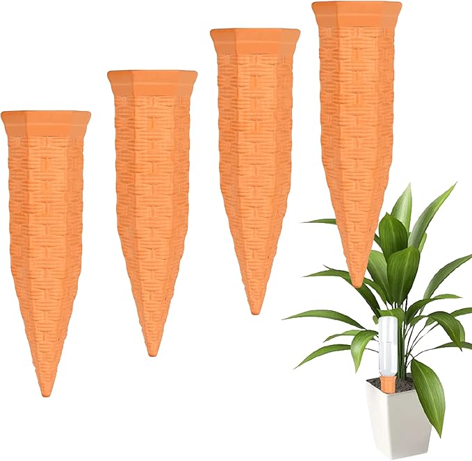Plant Self Watering Stakes 4 Pack Terracotta Watering Spikes for Indoor and Outdoor Plants,Wine Bottle Plant Watering Devices, Automatic Plant Waterers for Vacation