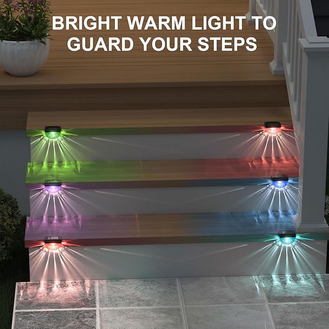 12 Pack Solar Deck Lights Outdoor, Solar Step Lights Waterproof for Outside, Yard, Patio, Garden, Pool, Railing, Stairs, Fence (Color Changing)