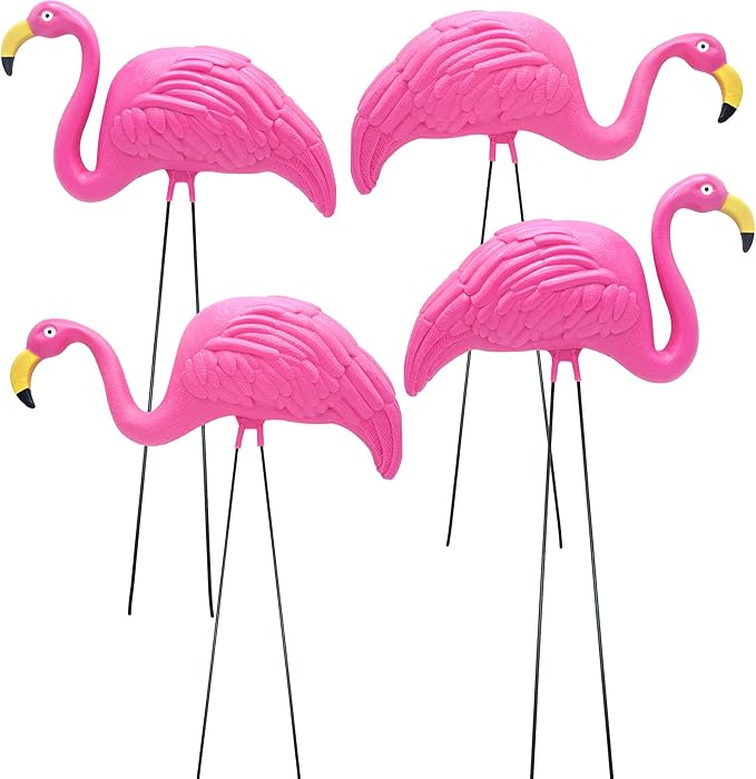 4E's Novelty 4 Pink Flamingos Yard Decorations - Large 23" Flamingos Yard Ornaments - Pink Flamingos for Yard Sculptures & Statues - Lawn Flamingos Outdoor Garden Decor, Weather Resistant