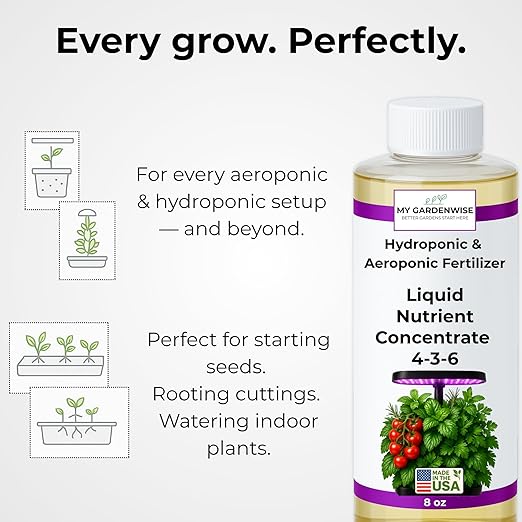 Liquid Plant Food โ Hydroponics Nutrients for Indoor House Plants, Tomato, Strawberry, Lucky Bamboo, Lettuce, Vegetable Garden & Herbs โ Aero Nutrients Liquid Fertilizer for All Growing Systems (8 oz)