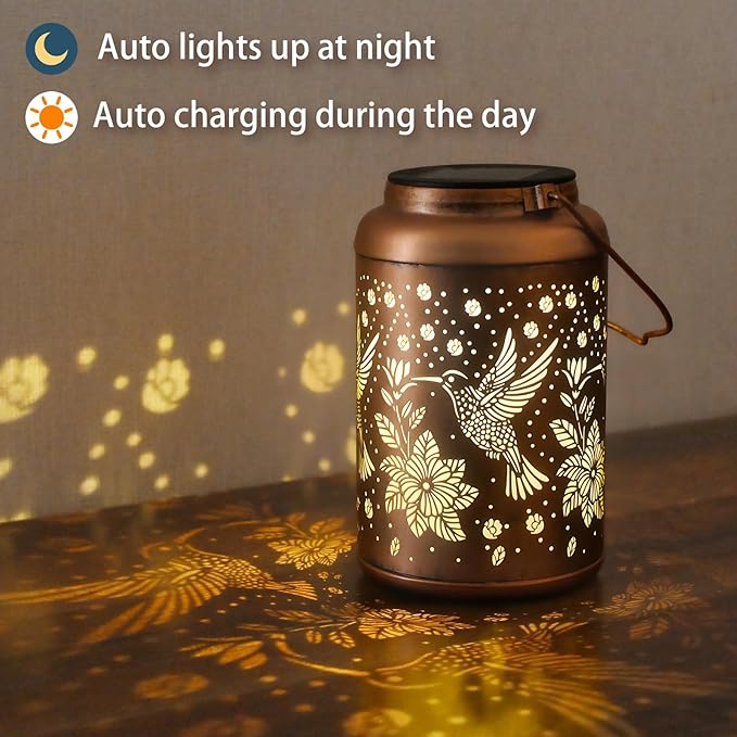 2 Pack Hummingbird Solar Lanterns Outdoor Waterproof Hanging Solar Lights, Birthday Gifts for Women, Men, Mom, Mothers Day Gifts, Outside, Patio, Outdoor, Yard, Lawn, Balcony