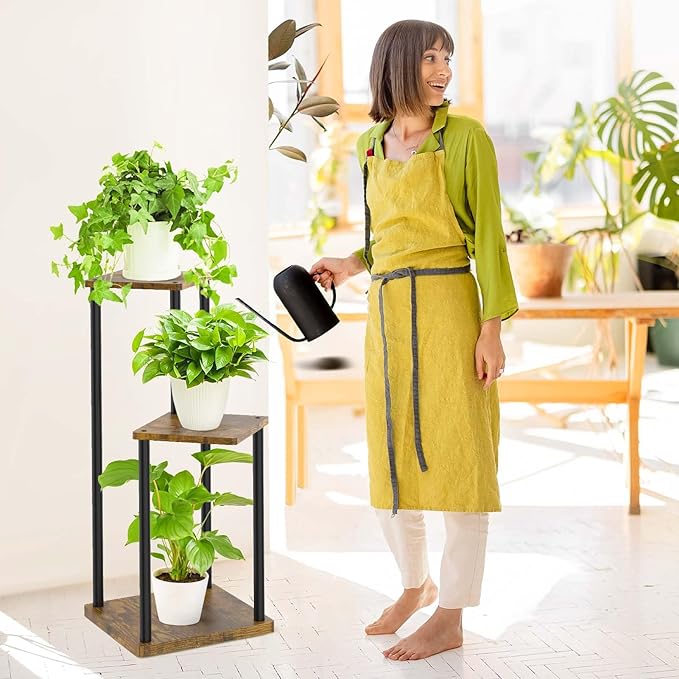 3 Tier Plant Stands Indoor, Metal Wood Tiered Corner Plant Stand Pot Holder, Wood Flower Shelf Display Rack for Living Room Bedroom Outdoor Balcony Garden Patio, Black