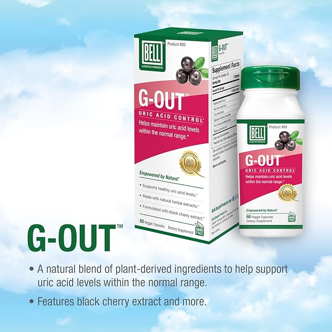 Bell G-Out Uric Acid Cleanse | Recommended for Gout - A Unique Blend of Herbal Extracts That Helps Maintain Uric Acid Levels Within The Normal Range, Uric Acid Relief, Uric Acid Flush| 60 Capsules