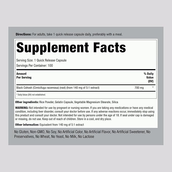 Piping Rock Black Cohosh Root Herb 700 mg 100 Capsules