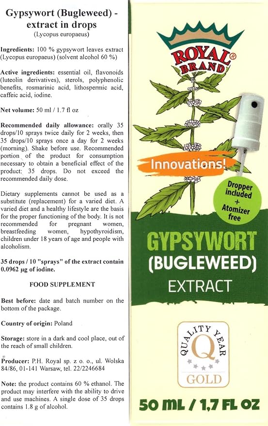 Gypsywort (Bugleweed) Extract 50 ml (1.7 fl oz.) Glas Bottle, Innovations, Dropper Included+ Atomizer Free