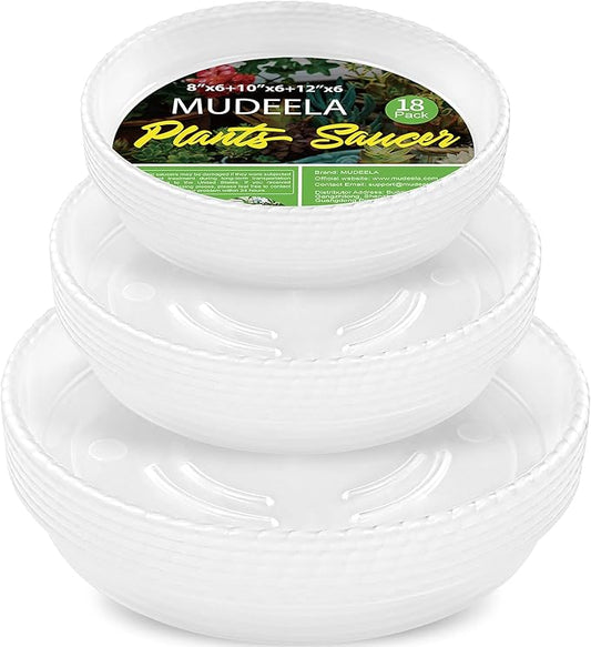MUDEELA 18 Pack of 12 inch & 10 inch & 8 inch Plant Saucers, Durable Plant Trays for Indoors Outdoors, Clear Plastic Flower Plant Pot Saucer, Made of Thicker, Stronger Plastic, Taller Design