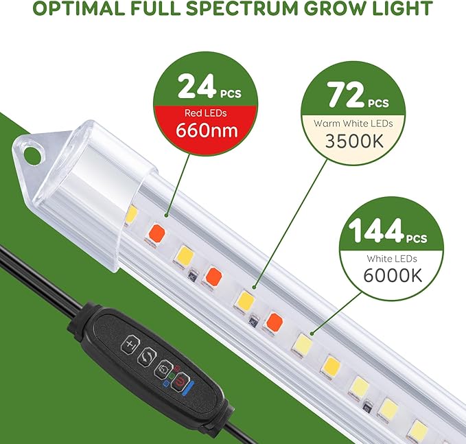 4 Bars 16" Grow Lights for Indoor Plants, 240 LEDs Full Spectrum Plant Grow Light Strips with Auto ON/Off Timer 3/9/12Hrs, 10 Brightness, 3 Switch Modes Sunlike Growing Lamps for Hydroponics Succulent
