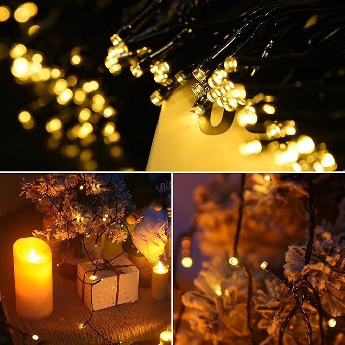 2 Pack 240 LED Solar String Lights for Outside, Total 110FT Outdoor Solar String Lights, Waterproof Solar Powered String Lights Outdoor with 8 Modes for Garden Tree Patio Wedding Party (Warm White)