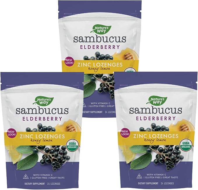 Nature's Way Sambucus Zinc Lozenges 24 Lozenges (3 Pack)