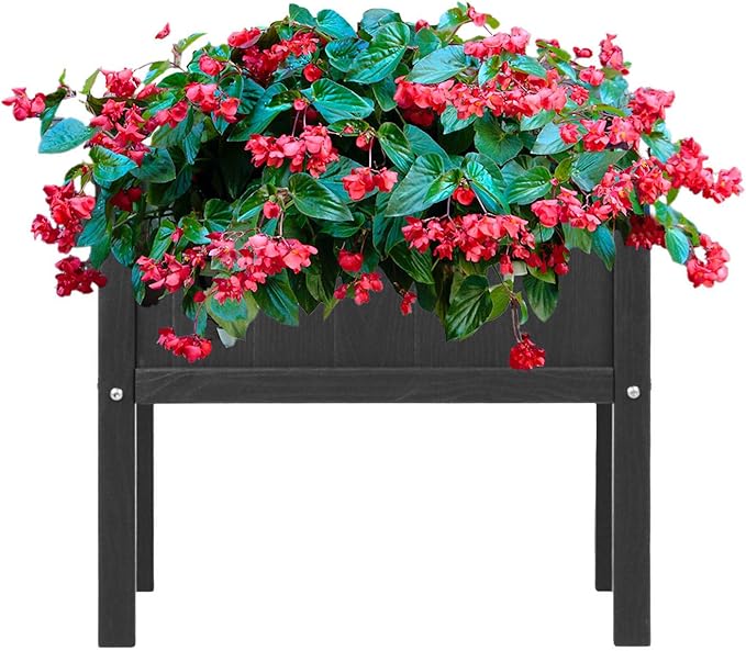 Raised Garden Bed with Drainage Hole Waterproof HDPE Elevated Planter Box with Legs Stable and Durable to Plant Herb Vegetable Flower,Patio,Balcony Outdoors/Indoors Black