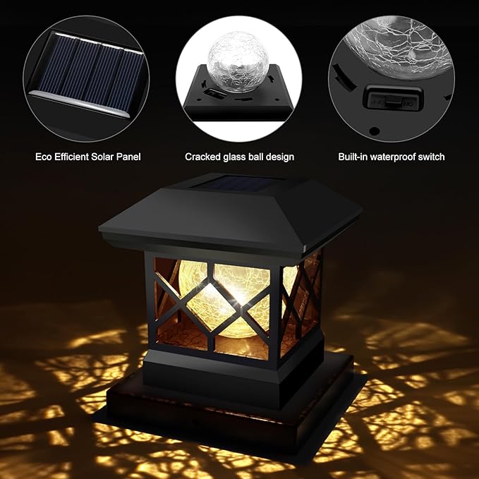 TWINSLUXES Solar Post Cap Lights Outdoor - Waterproof LED Fence Post Solar Lights for 3.5x3.5/4x4/5x5 Wood Posts in Patio, Deck or Garden Decoration 4 Pack