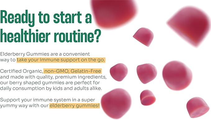 Organic Kids Elderberry Gummies with Zinc 60 Vegan