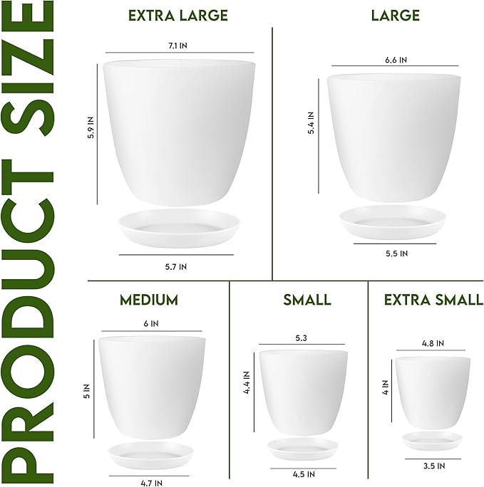 Utopia Home - Plant Pots Indoor with Drainage - 7/6.6/6/5.3/4.8 Inches Home Decor Flower Pots for Indoor Planter - Pack of 60 Plastic Planters for Indoor Plants, Cactus, Succulents Pot - White