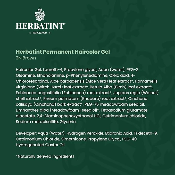 Herbatint Permanent Haircolor Gel, 2N Brown, 100% Grey 4.56 oz
