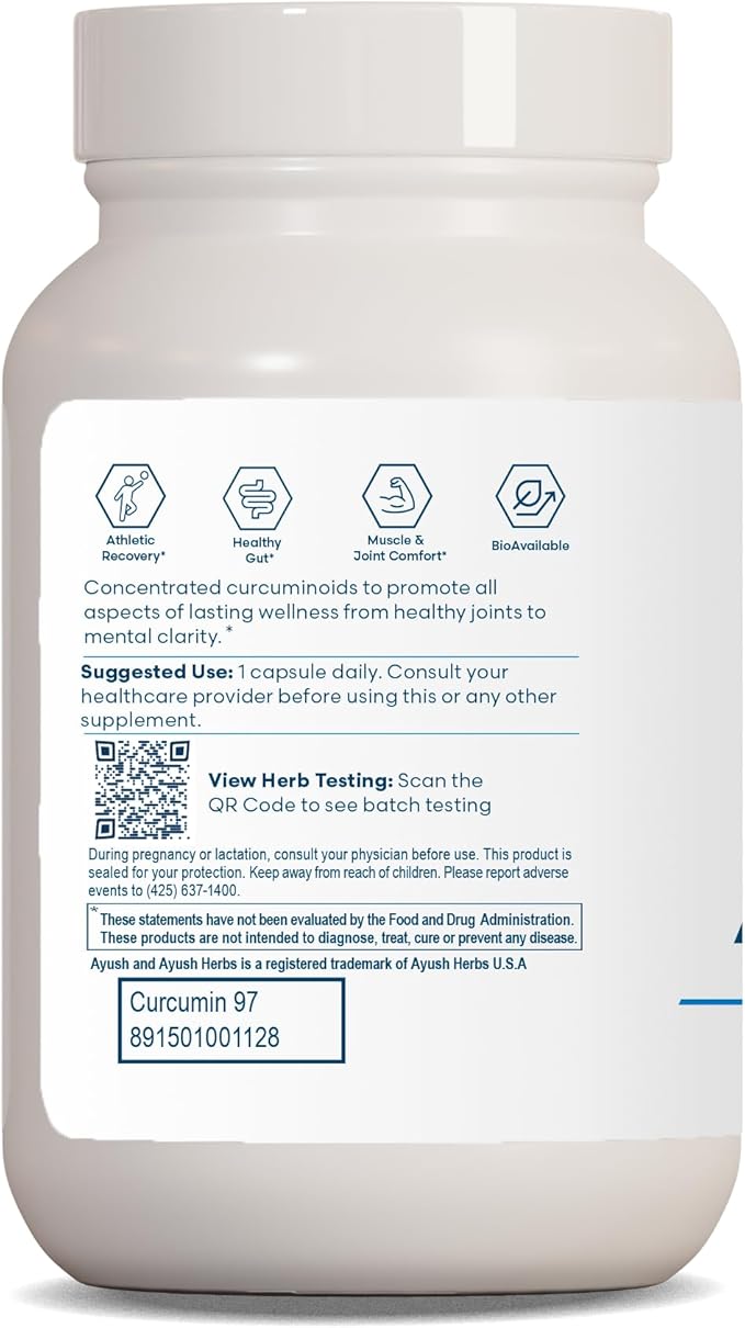 Ayush Herbs Curcumin 97%, Herbal Turmeric 90 Capsules