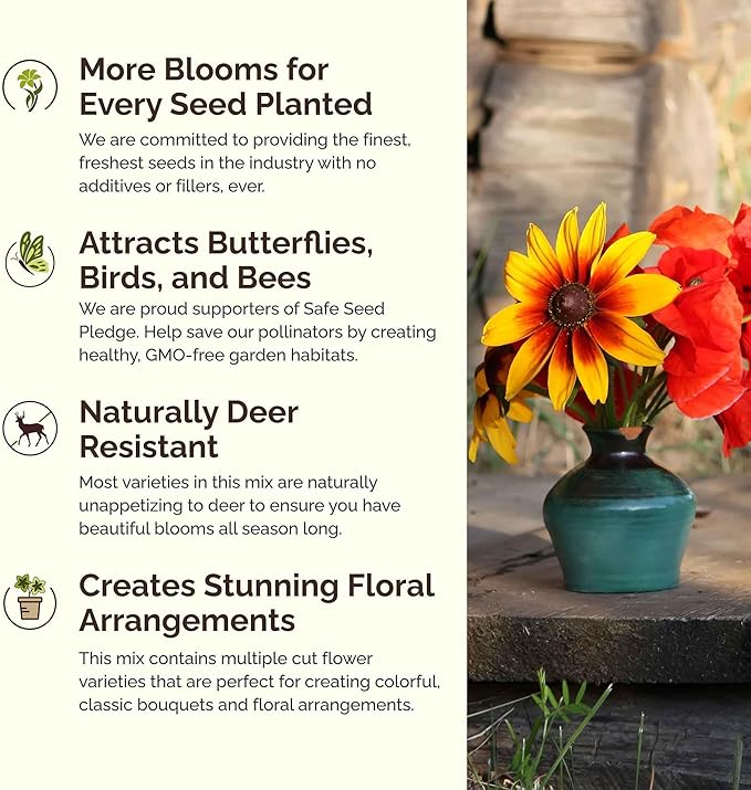 Eden Brothers Alabama Wildflower Mixed Seeds for Planting, 1 oz, 30,000+ Seeds with Cornflower, Cosmos, Blanket Flower | Attracts Pollinators, Plant in Spring or Fall, Zones