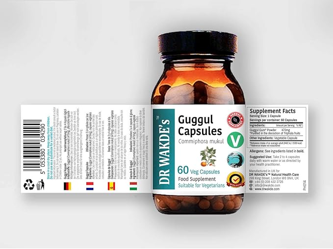 Guggul Capsules (Mukul Myrrh, Commiphora Mukul, 60 Veg