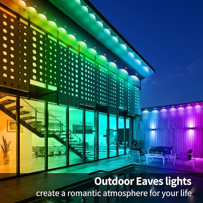 300ft Permanent Outdoor Lights,RGB Eave Lights,Music Sync IP67 Waterproof Outdoor Eave Light Lighting, can be Used for Garden,House,Party,Holiday Decoration(2 Rolls of 150ft)
