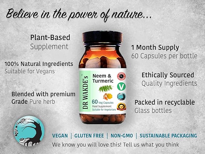 DR WAKDE'S Neem & Turmeric Capsules 60 Veg 100% Herbal