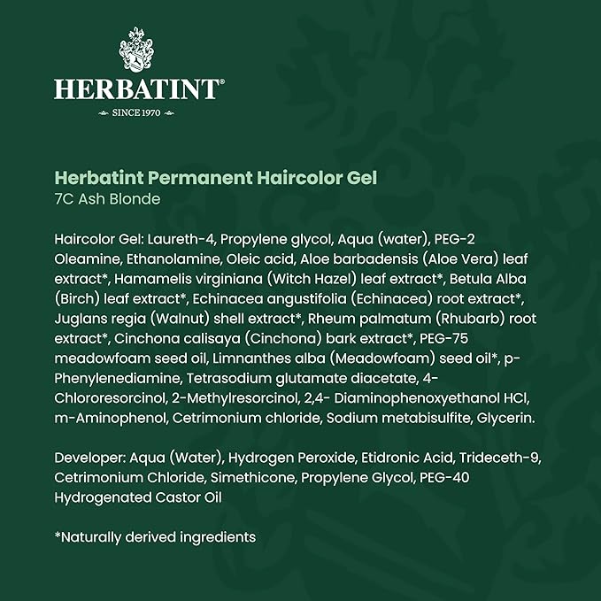 Herbatint Permanent Haircolor Gel, 7C Ash 100% Grey 4.56 oz