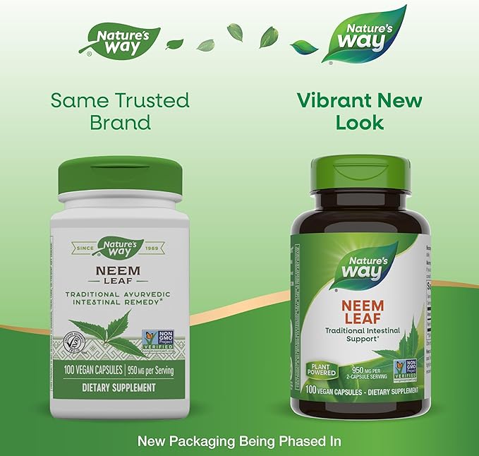 Nature's Way Herbal Neem Leaf, Traditional 950 mg 2-Capsule Serving, 100 Capsules