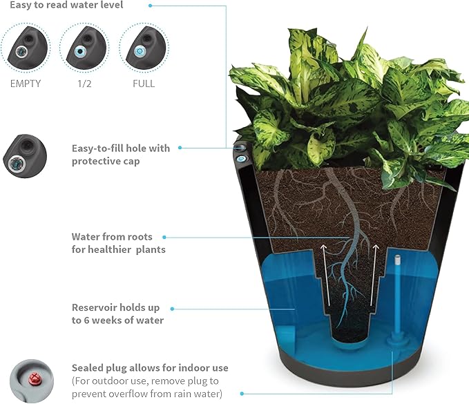 Crescent Garden Dot TruDrop Indoor/Outdoor Planter, Self-Watering Plant Pot, 16 Inches, (Mocha)
